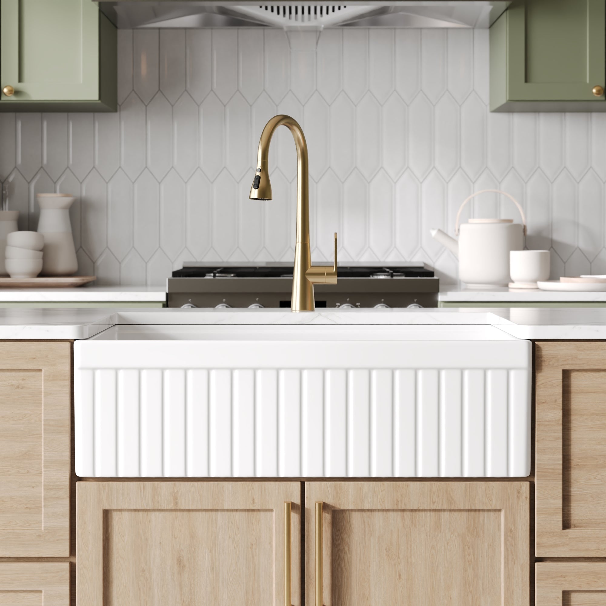 DeerValley 33" L x 20" W Farmhouse Workstation Kitchen Sink, Reversible Fireclay Deep Single Bowl Apron Front Kitchen Sink, White Undermount Farm Sink with Ledge and Accessories, DV-1K0263