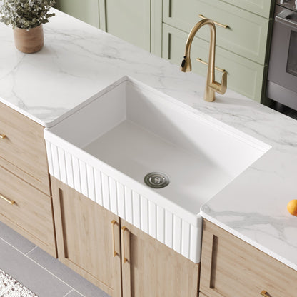 DeerValley 33" L x 20" W Farmhouse Workstation Kitchen Sink, Reversible Fireclay Deep Single Bowl Apron Front Kitchen Sink, White Undermount Farm Sink with Ledge and Accessories, DV-1K0263