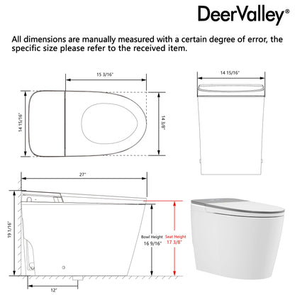 DeerValley DV-1S0336 Advanced Tankless Elongated Smart Toilet with Programmable Spa Cleaning, Foam Shield, ADA Comfort Height, Heated Seat, Warm Dryer, and Zero Water Pressure Flush – Touchless Luxury Bidet Toilet for Modern Families