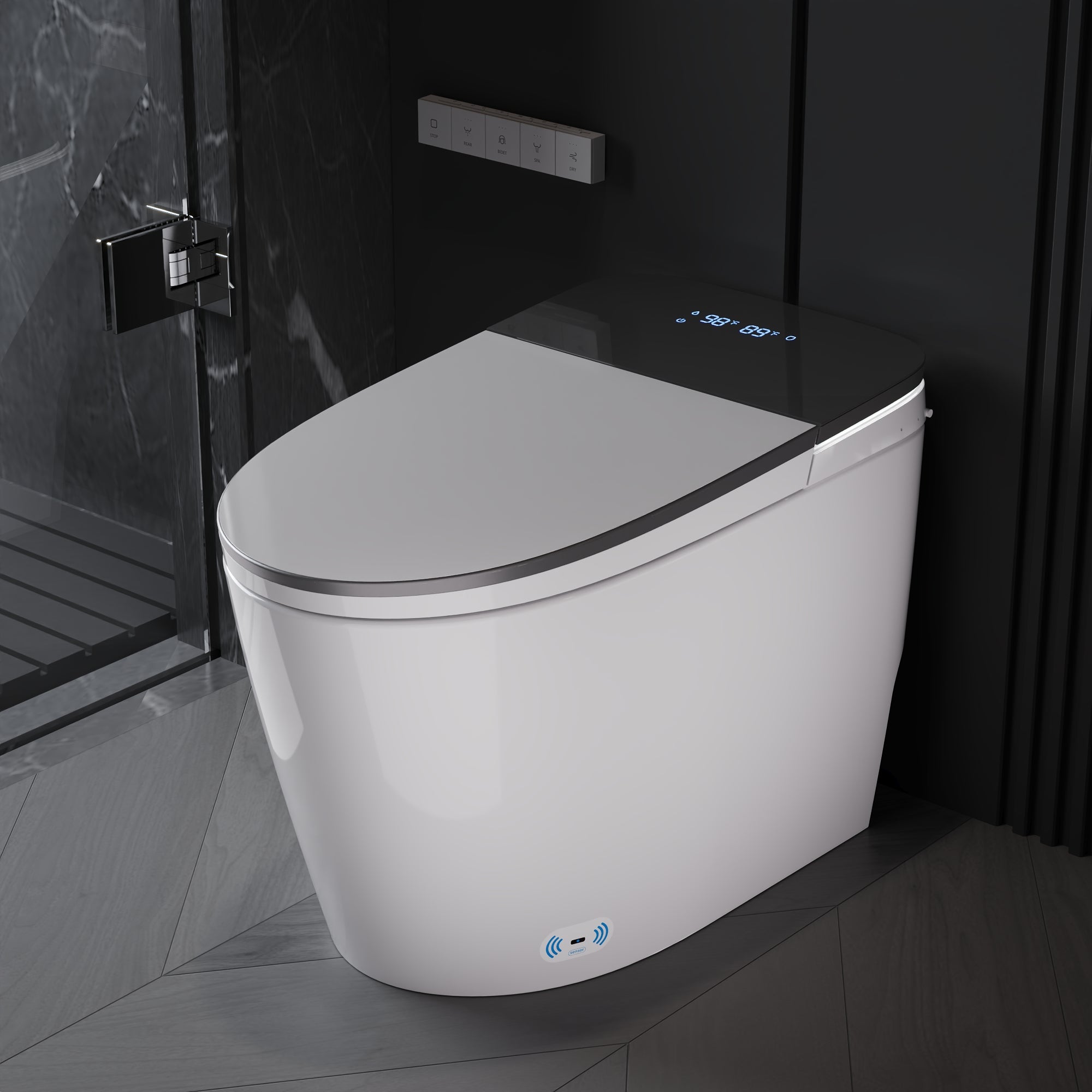 Advanced Smart Toilet with Voice Control, Programmable Spa Cleaning, Foam Shield, ADA Comfort Height, Heated Seat, Warm Dryer, and Zero Water Pressure Flush , Touchless Luxury Bidet Toilet for Modern Families