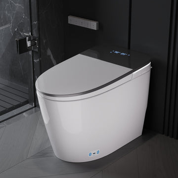 Advanced Smart Toilet with Voice Control, Programmable Spa Cleaning, Foam Shield, ADA Comfort Height, Heated Seat, Warm Dryer, and Zero Water Pressure Flush , Touchless Luxury Bidet Toilet for Modern Families