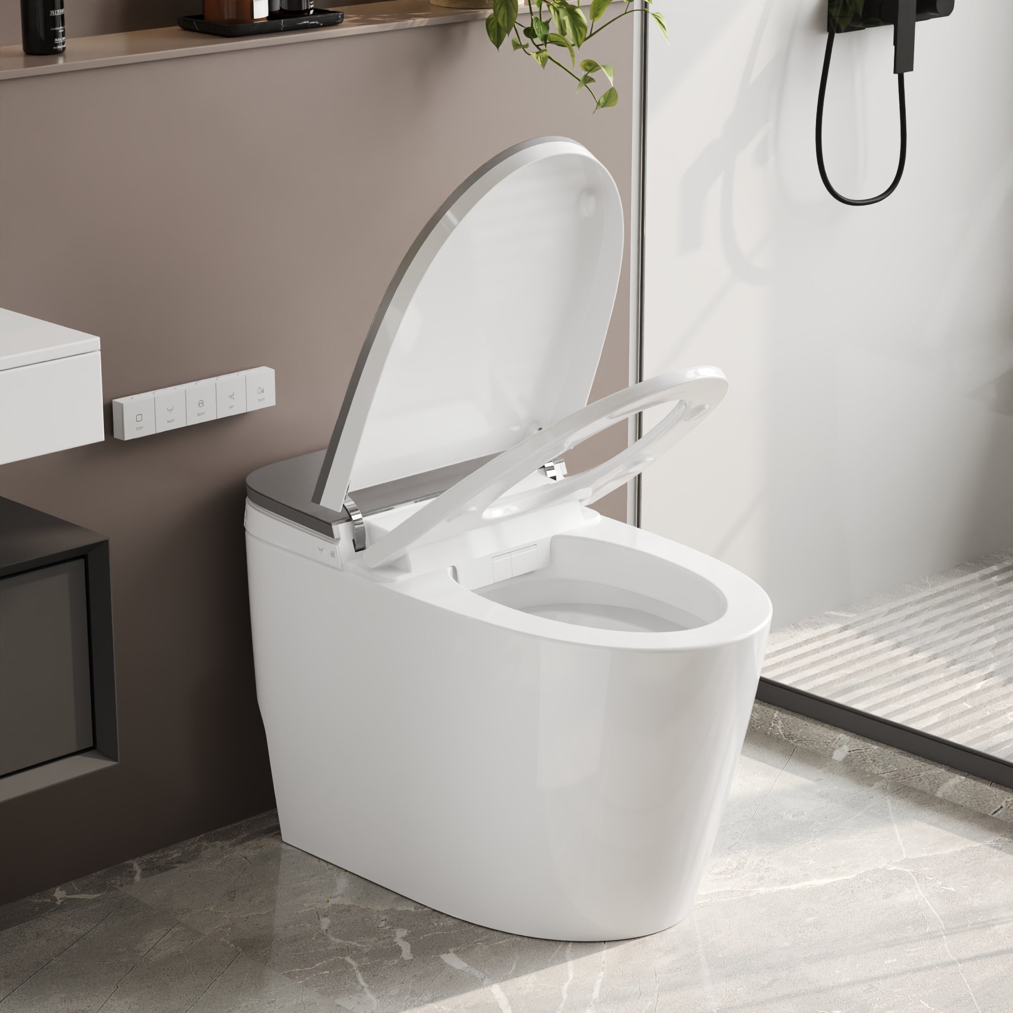 DeerValley DV-1S0336 Advanced Tankless Elongated Smart Toilet with Programmable Spa Cleaning, Foam Shield, ADA Comfort Height, Heated Seat, Warm Dryer, and Zero Water Pressure Flush – Touchless Luxury Bidet Toilet for Modern Families