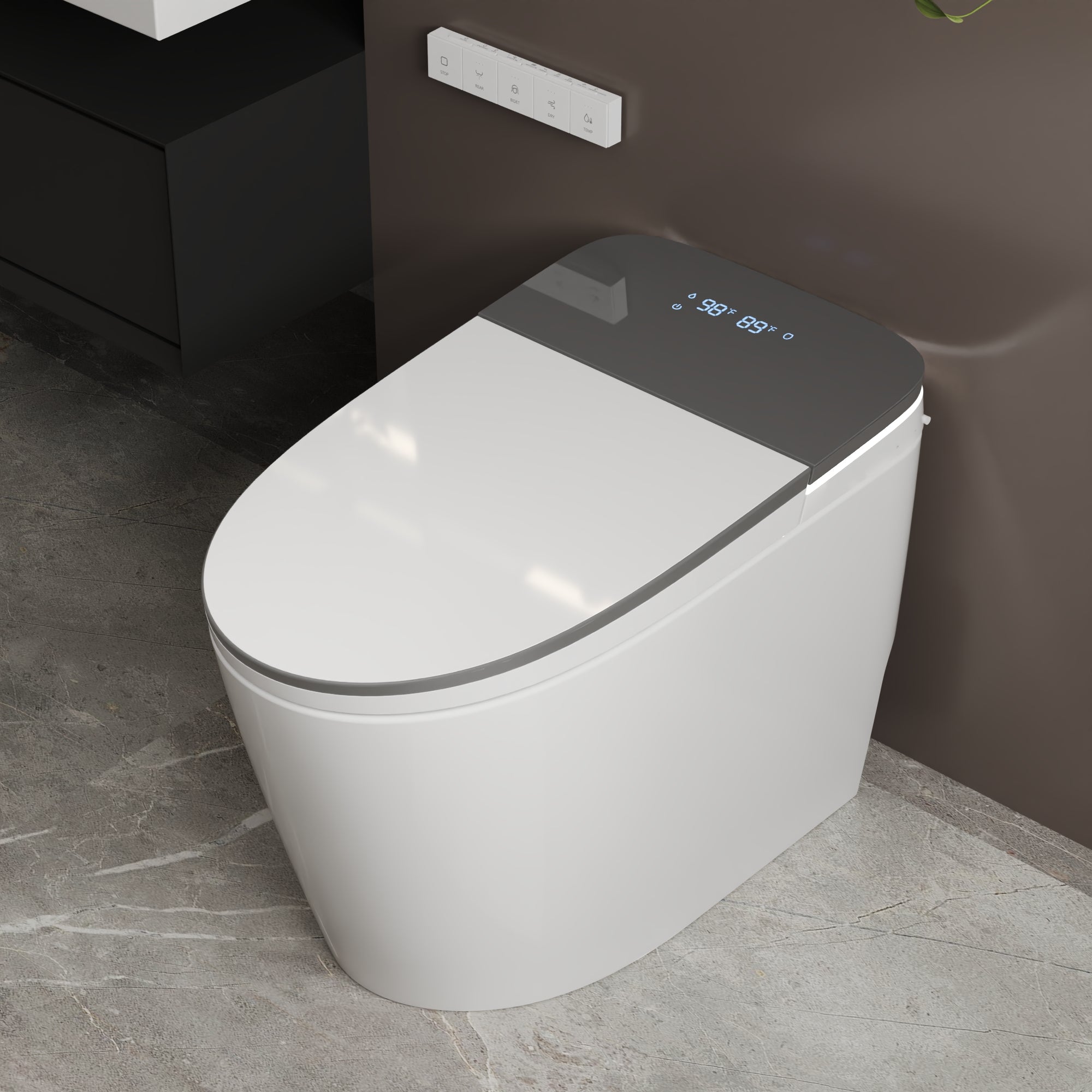 DeerValley DV-1S0336 Advanced Tankless Elongated Smart Toilet with Programmable Spa Cleaning, Foam Shield, ADA Comfort Height, Heated Seat, Warm Dryer, and Zero Water Pressure Flush – Touchless Luxury Bidet Toilet for Modern Families