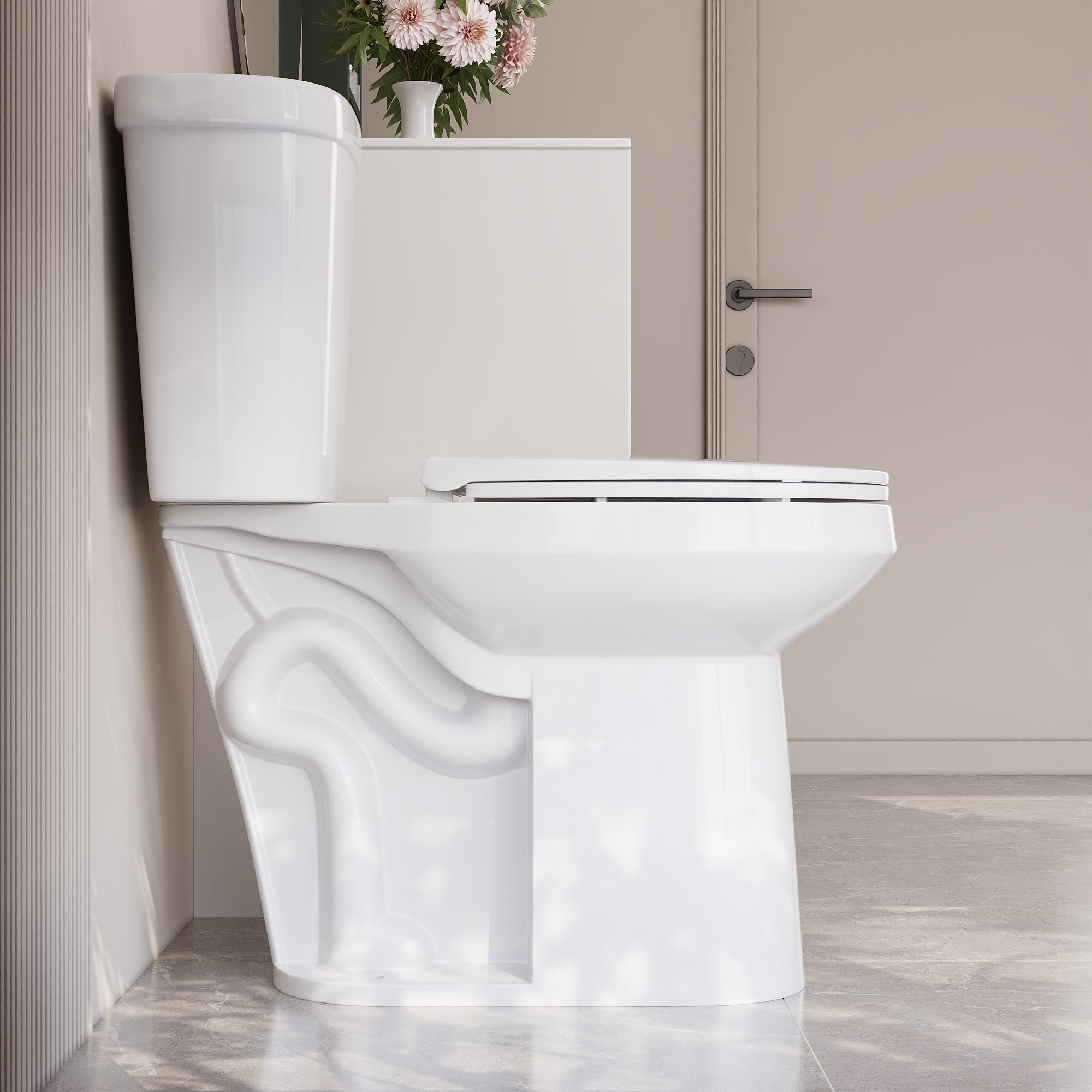 DeerValley 19-Inch Extra Tall Toilet for Seniors, White Two-Piece Toilet for Bathrooms with Comfort Seat, ADA Comfort Height, Elongated Bowl with Powerful 1.28 GPF Single Flush