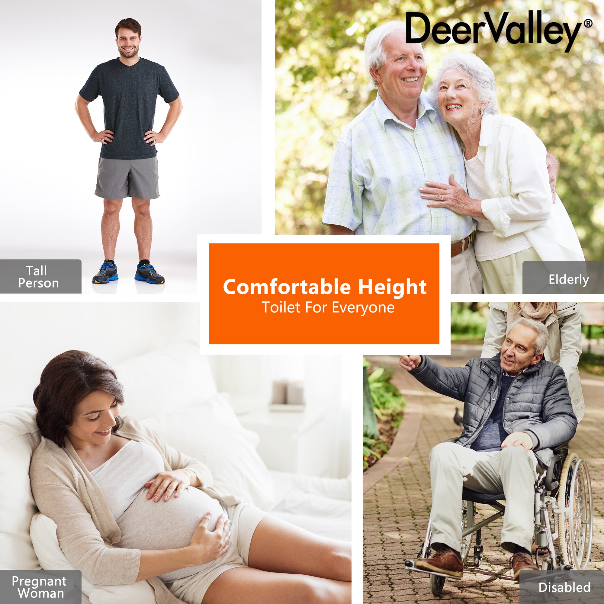 DeerValley 19-Inch Extra Tall Toilet for Seniors, White Two-Piece Toilet for Bathrooms with Comfort Seat, ADA Comfort Height, Elongated Bowl with Powerful 1.28 GPF Single Flush