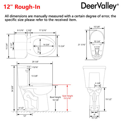DeerValley DV-2F0356/DV-2F0537 19-Inch Extra Tall Toilet for Seniors, White Two-Piece Toilet for Bathrooms with Comfort Seat, ADA Comfort Height, Elongated Bowl with Powerful 1.28 GPF Single Flush