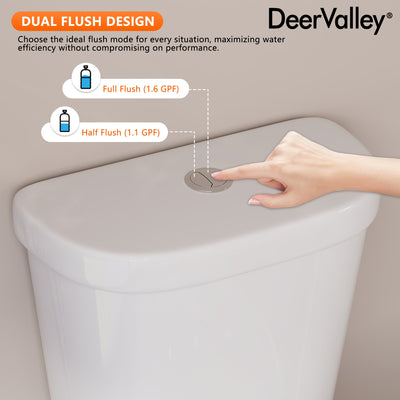 DeerValley DV-2F0356/DV-2F0537 19-Inch Extra Tall Toilet for Seniors, White Two-Piece Toilet for Bathrooms with Comfort Seat, ADA Comfort Height, Elongated Bowl with Powerful 1.28 GPF Single Flush