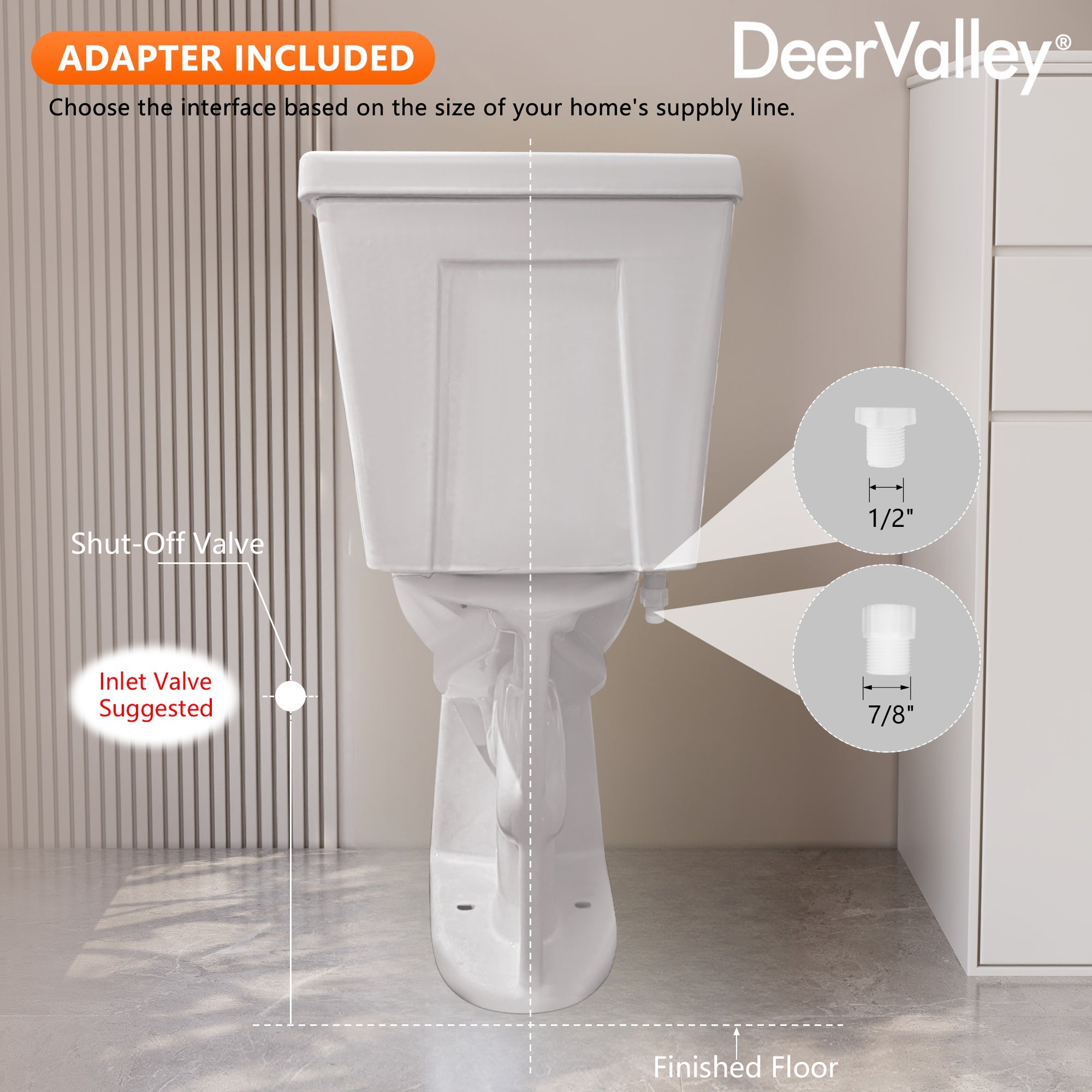 DeerValley 19-Inch Extra Tall Toilet for Seniors, White Two-Piece Toilet for Bathrooms with Comfort Seat, ADA Comfort Height, Elongated Bowl with Powerful 1.28 GPF Single Flush