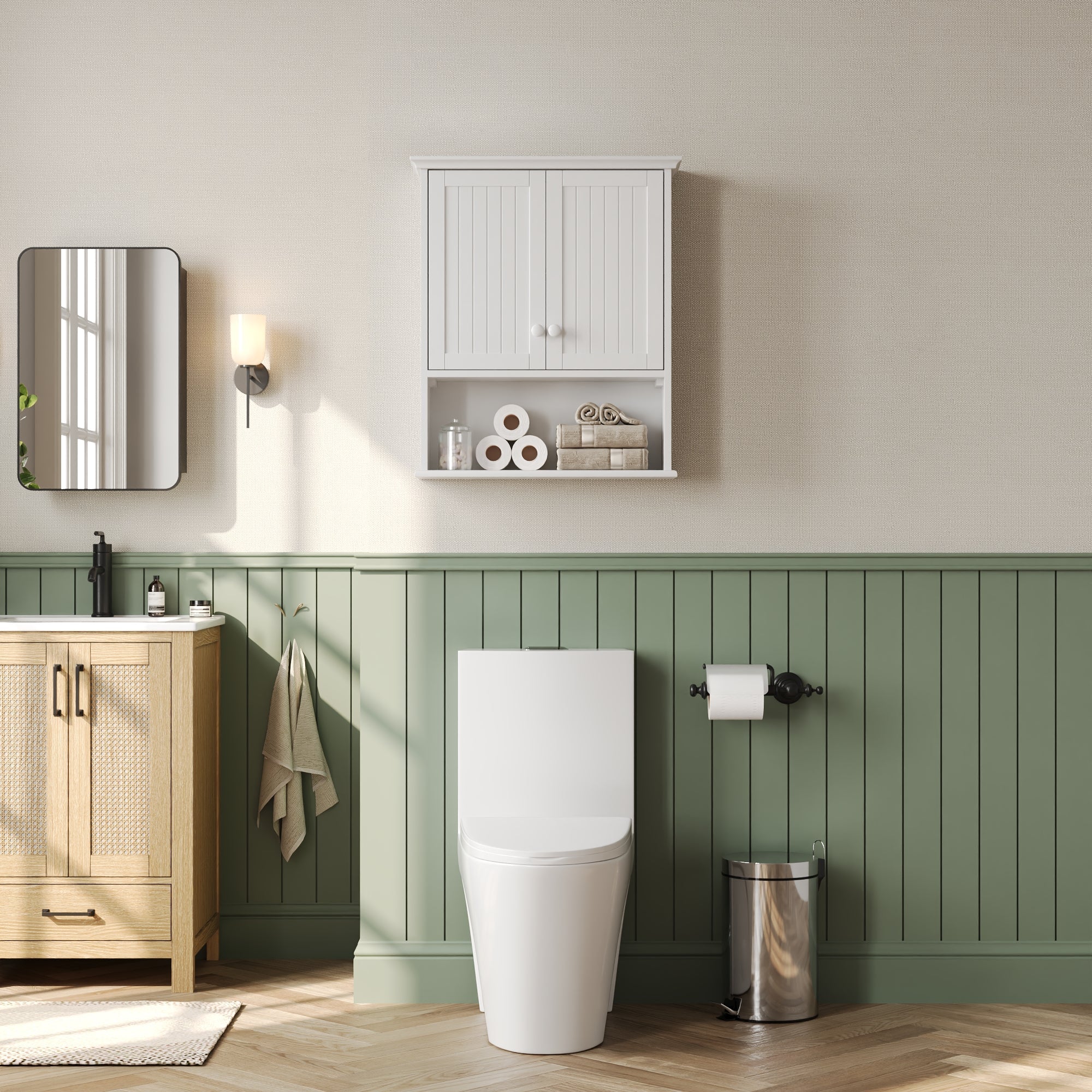 DeerValley Two-door Bathroom Cabinet, Wooden Wall Mounted Medicine Cabinet for Bathroom, White