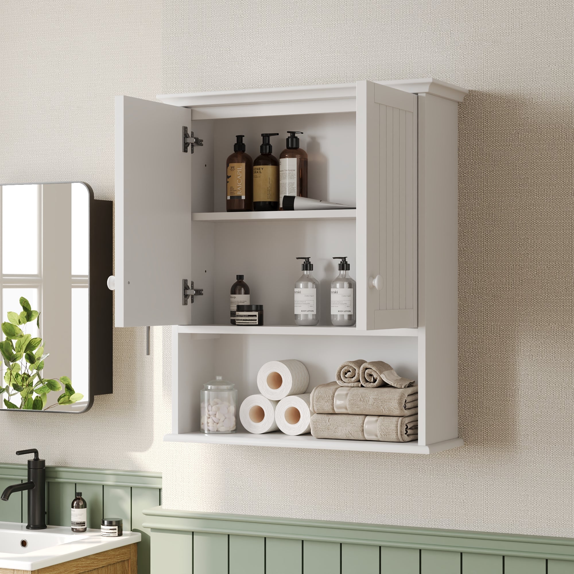 DeerValley Two-door Bathroom Cabinet, Wooden Wall Mounted Medicine Cabinet for Bathroom, White