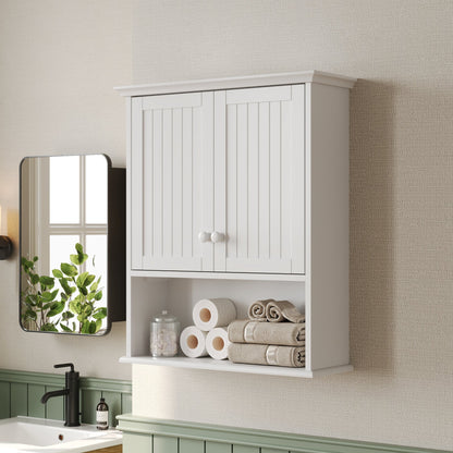 DeerValley Two-door Bathroom Cabinet, Wooden Wall Mounted Medicine Cabinet for Bathroom, White
