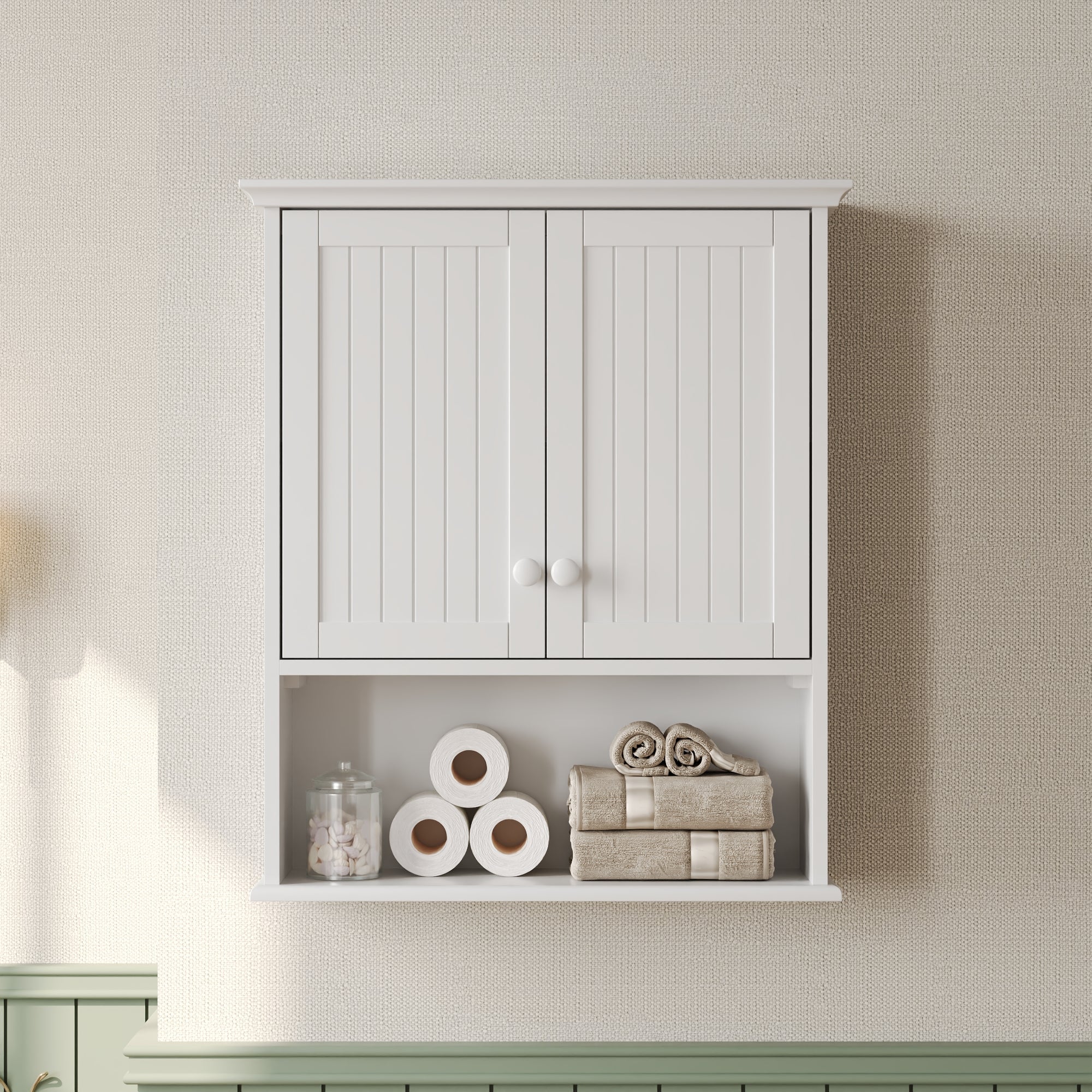 DeerValley Two-door Bathroom Cabinet, Wooden Wall Mounted Medicine Cabinet for Bathroom, White