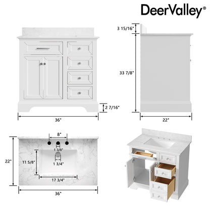 36" Rectangular Bathroom Vanity, with Ceramic Sink Top Set-up
