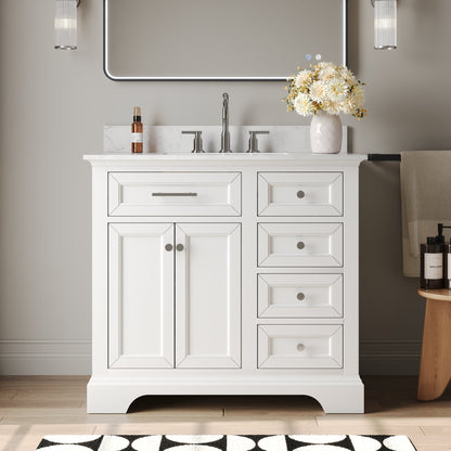 36" Rectangular Bathroom Vanity, with Ceramic Sink Top Set-up