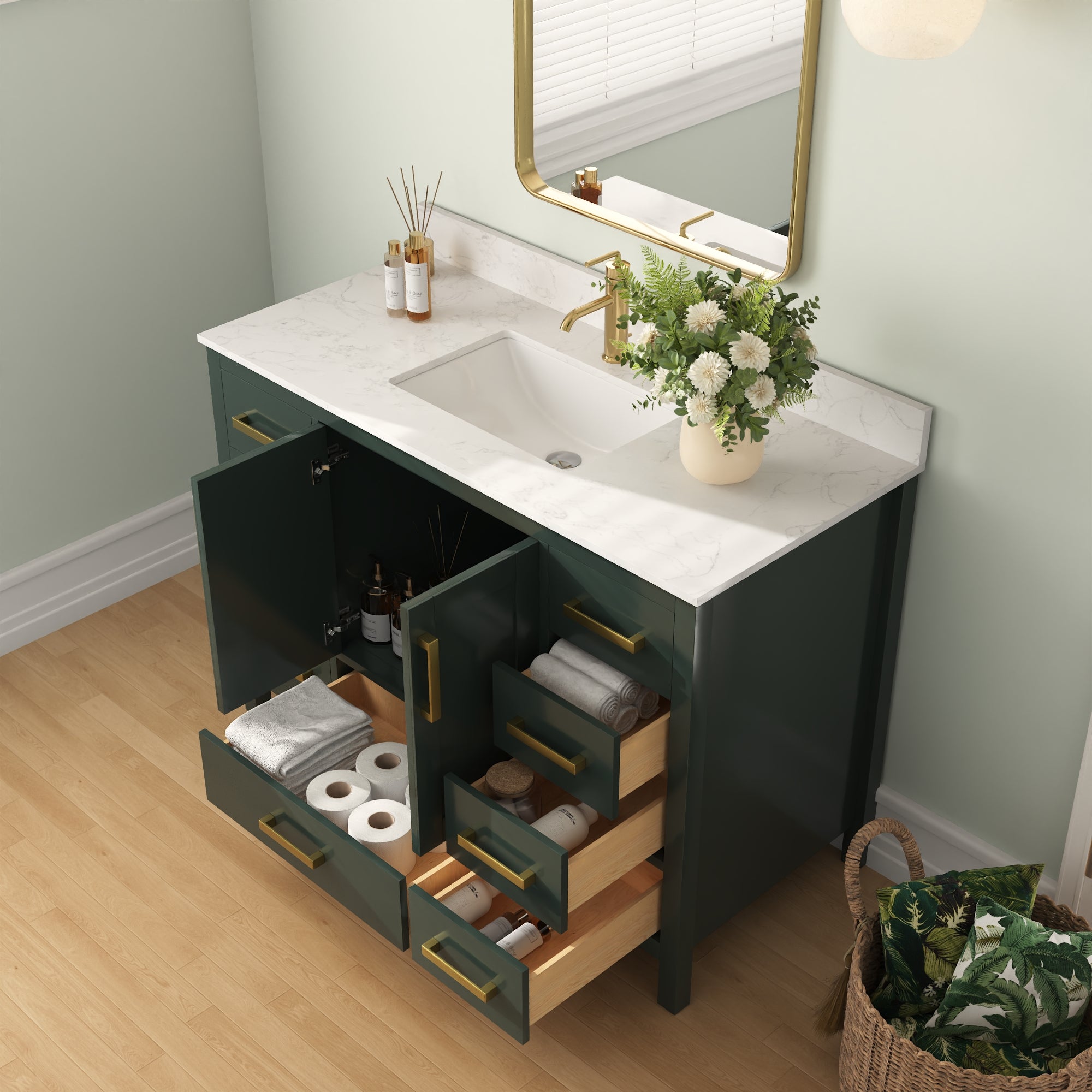 48" Rectangular Bathroom Vanity, with Ceramic Sink Top Set-up