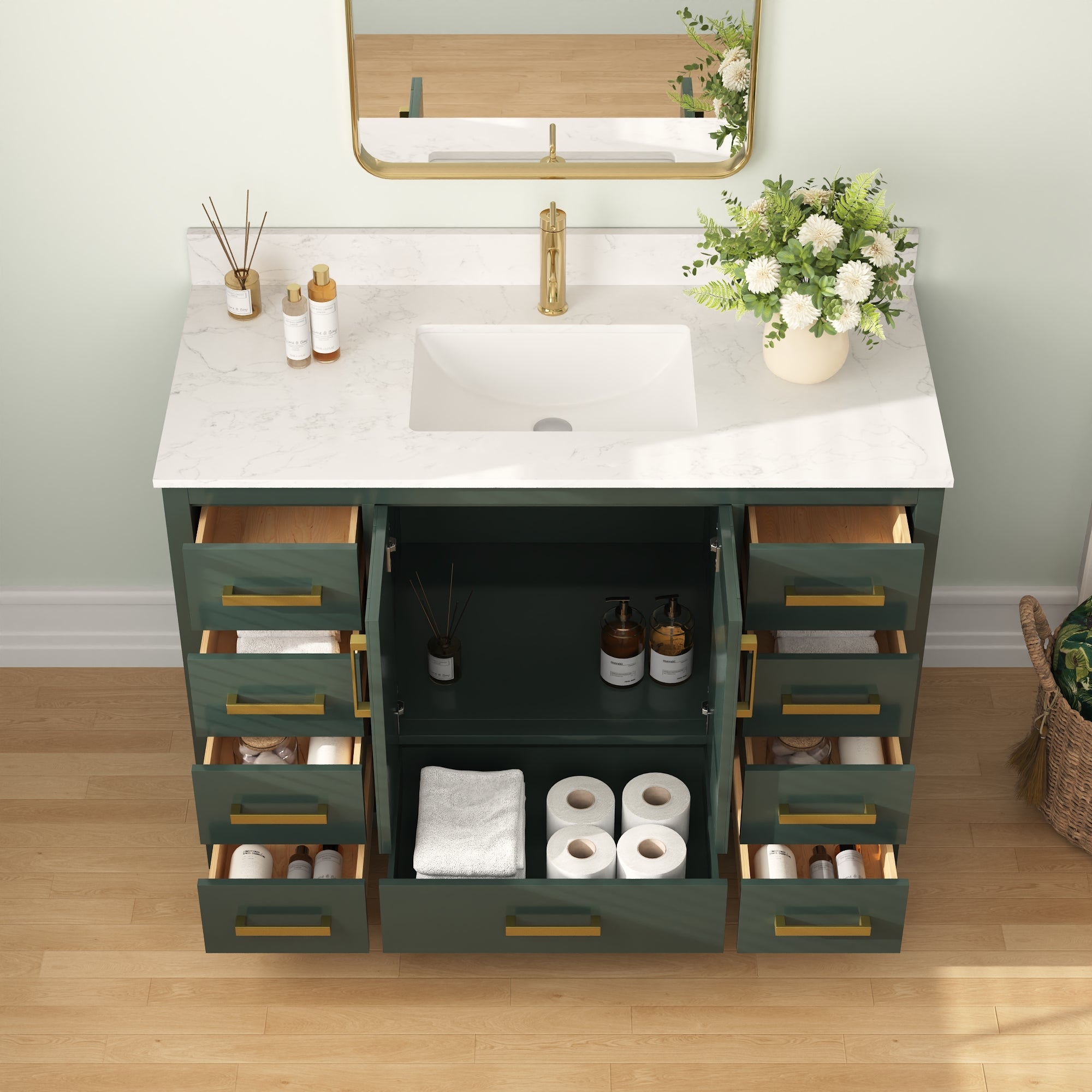 48" Rectangular Bathroom Vanity, with Ceramic Sink Top Set-up