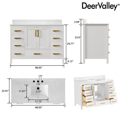 DeerValley DV-1BV0156W 48" Rectangular Bathroom Vanity, with Ceramic Sink Top Set-up