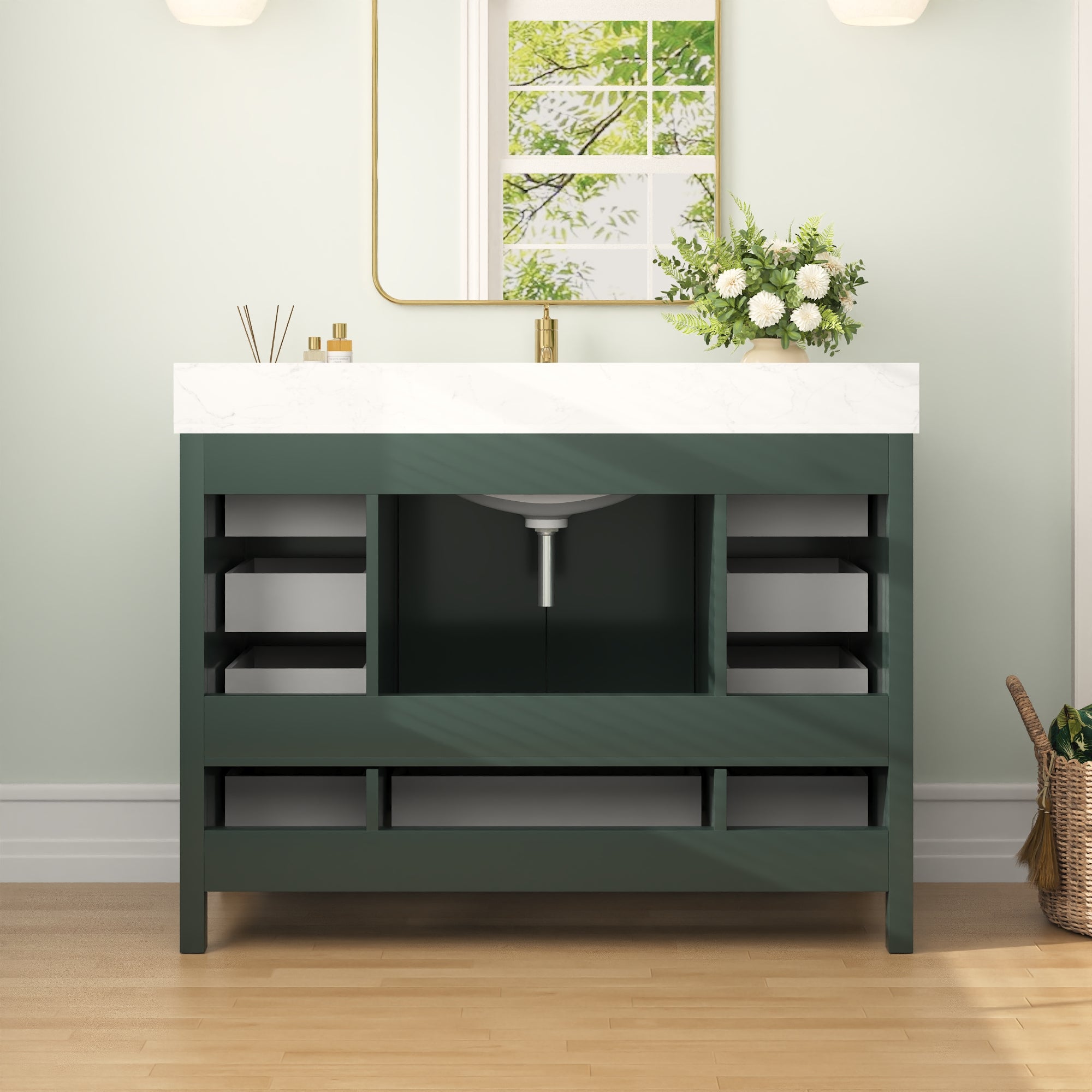 48" Rectangular Bathroom Vanity, with Ceramic Sink Top Set-up