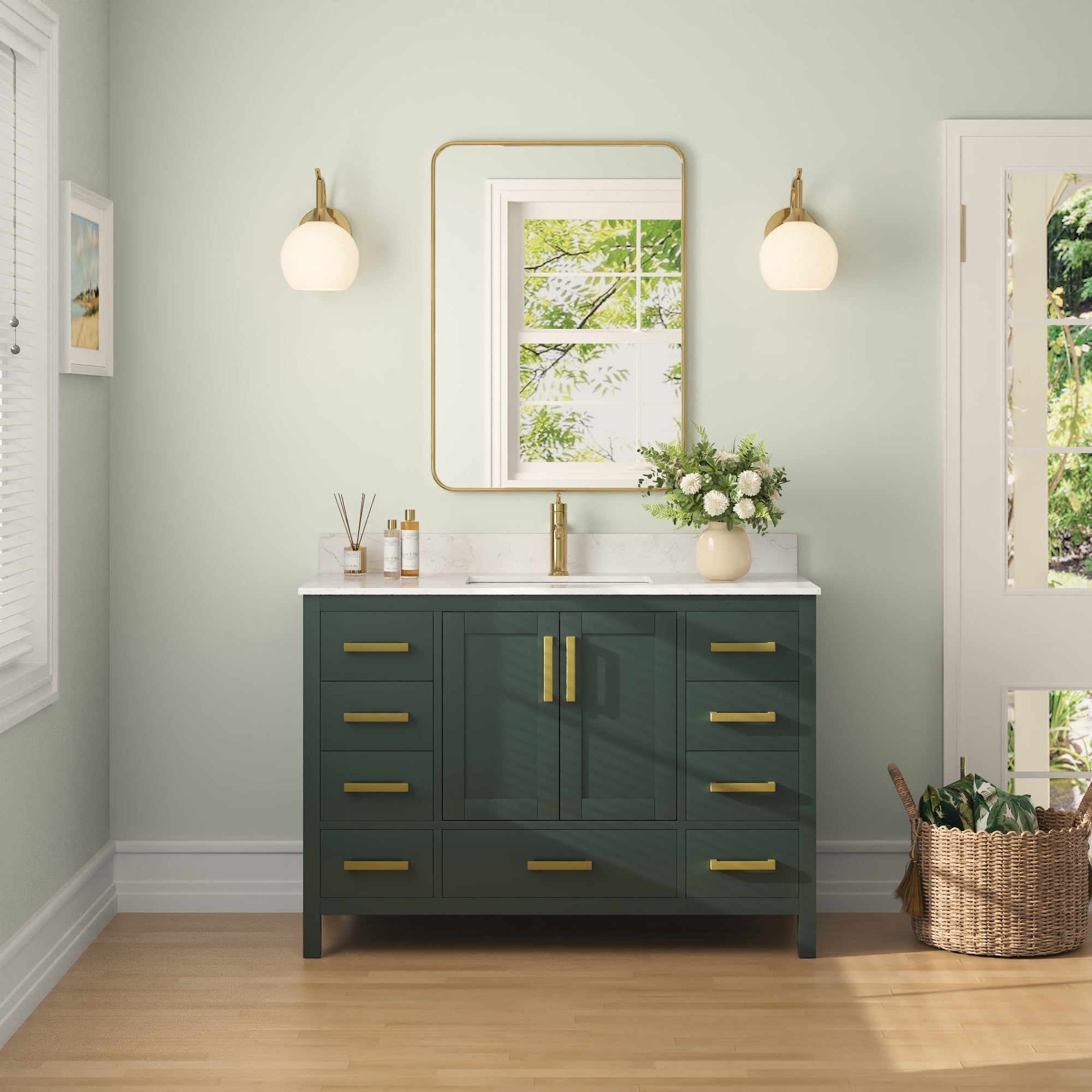 48" Rectangular Bathroom Vanity, with Ceramic Sink Top Set-up