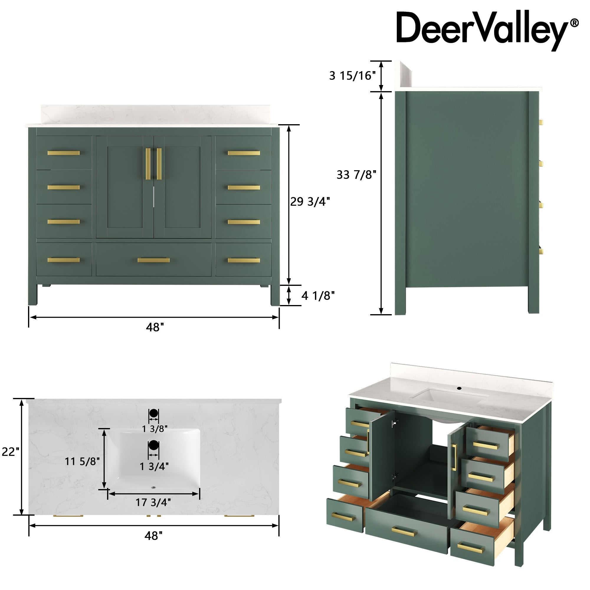 48" Rectangular Bathroom Vanity, with Ceramic Sink Top Set-up