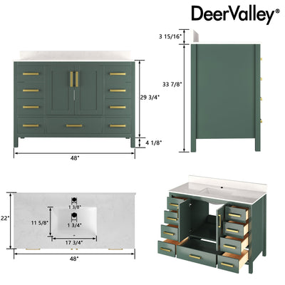 DeerValley DV-1BV0156W 48" Rectangular Bathroom Vanity, with Ceramic Sink Top Set-up