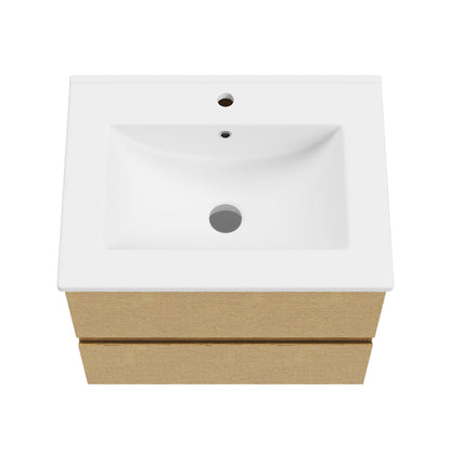 24" Floating Bathroom Vanity, with Pre-drilled Holes, Soft Closing Drawers, Natural Wood Color