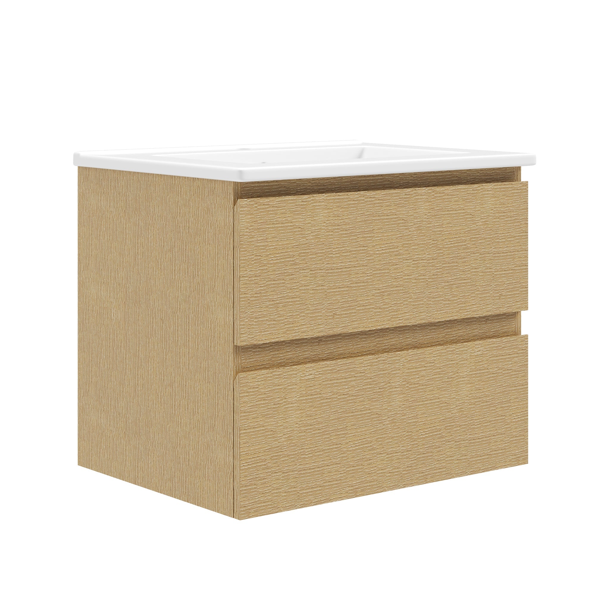 24" Floating Bathroom Vanity, with Pre-drilled Holes, Soft Closing Drawers, Natural Wood Color