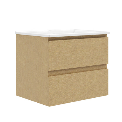 24" Floating Bathroom Vanity, with Pre-drilled Holes, Soft Closing Drawers, Natural Wood Color