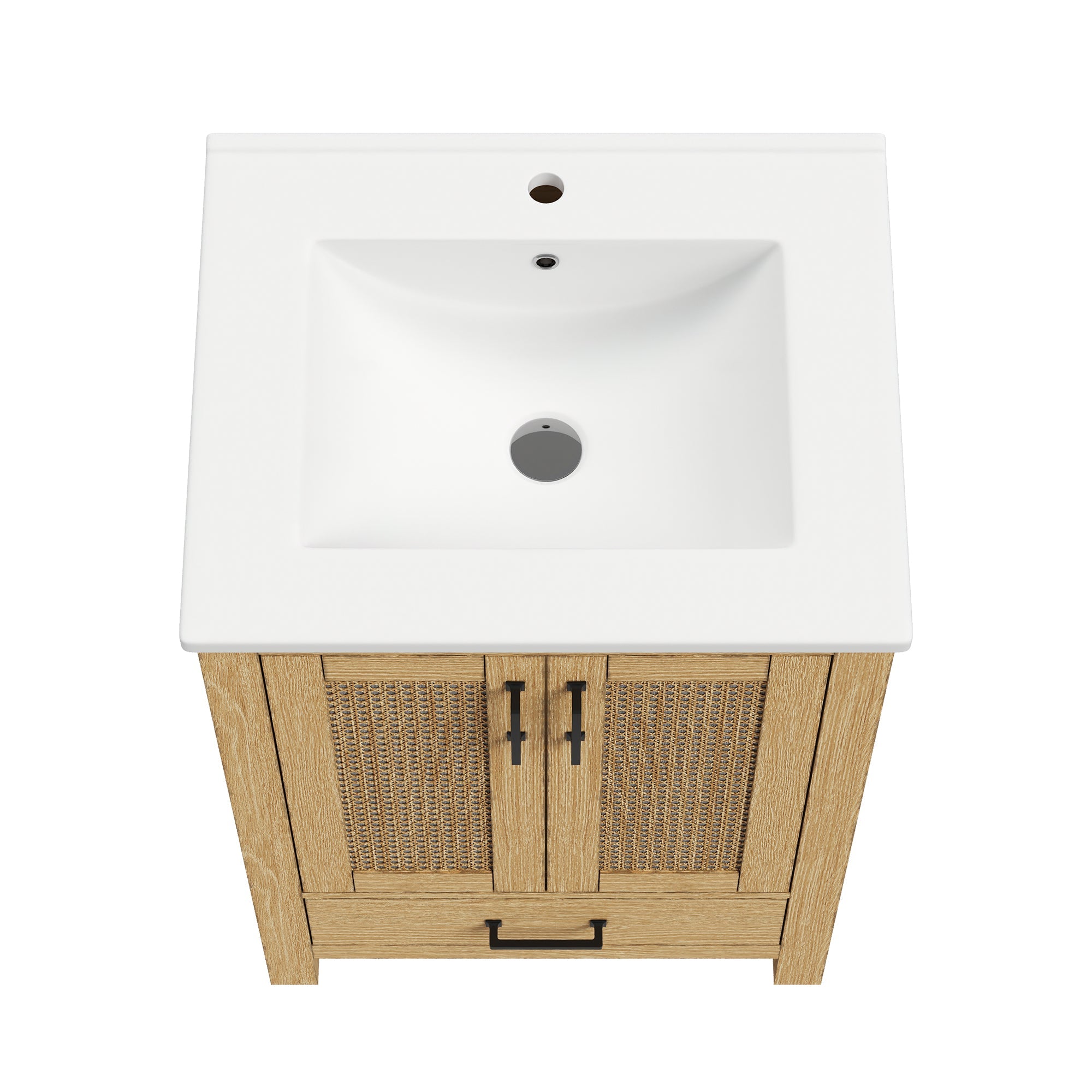 24" Pre-assembled Bathroom Vanity, Soft-close Vanity for Bathroom with Holes, Natural Wood Color