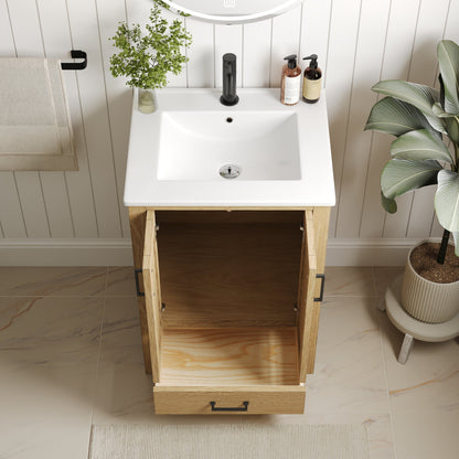 24" Pre-assembled Bathroom Vanity, Soft-close Vanity for Bathroom with Holes, Natural Wood Color