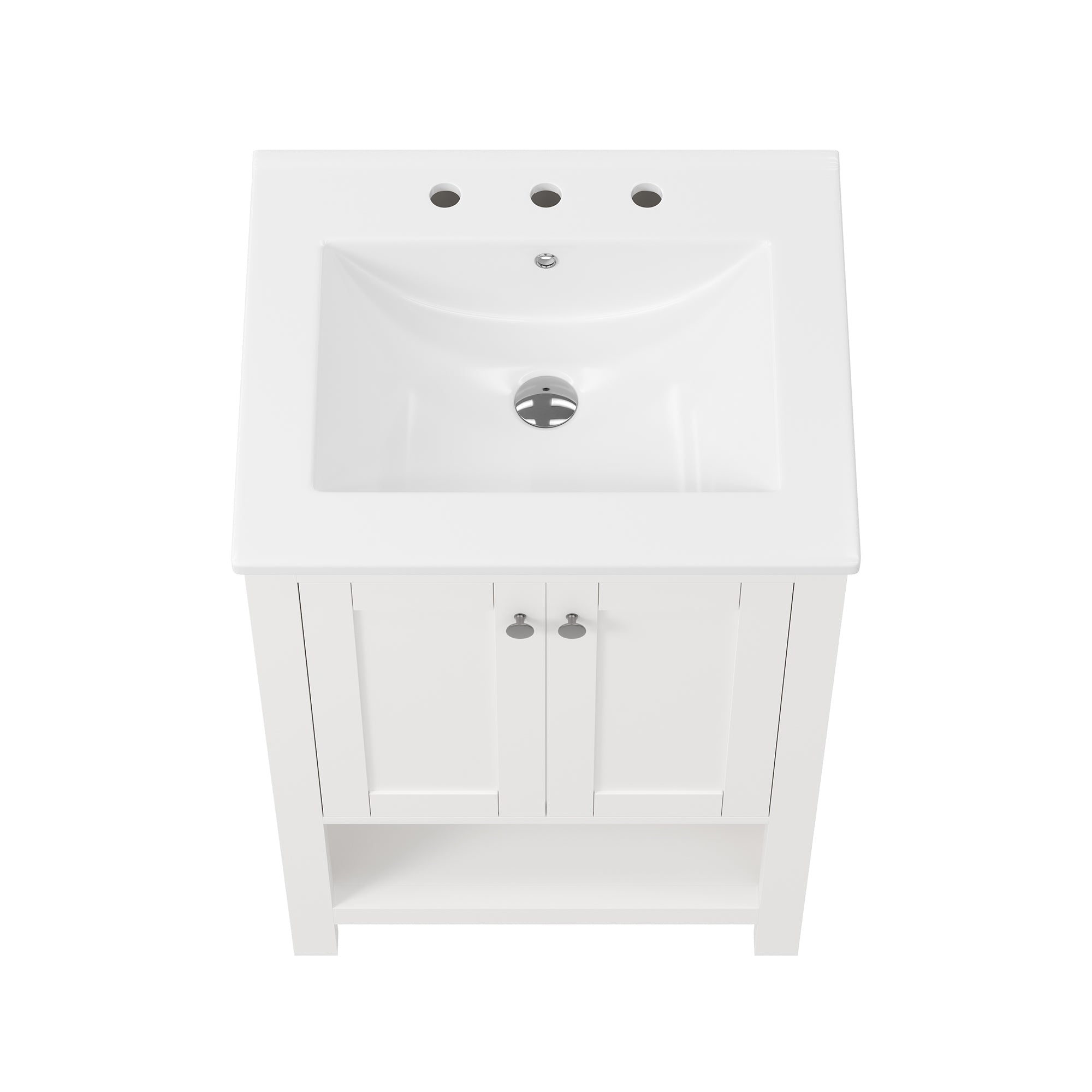 24" Pre-assembled Bathroom Vanity with Sink and Woven Storage Basket, 24 Inch White Vanity for Bathroom with Pre-drilled Holes, White.