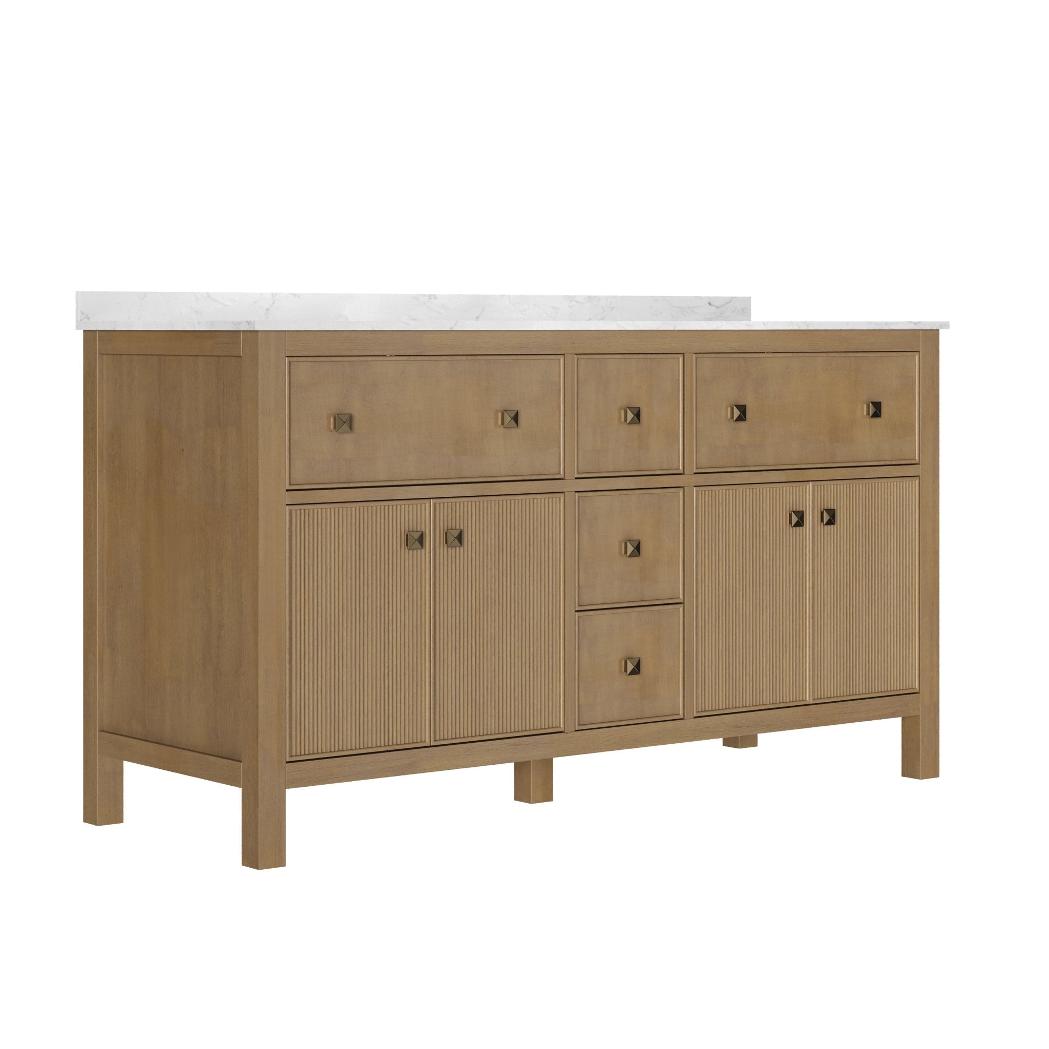60" Pre-assembled Bathroom Vanity, with Soft Closing and Splash Guard, Natural Wood Color