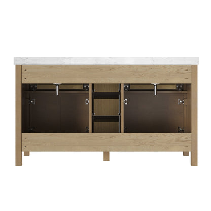 60" Pre-assembled Bathroom Vanity, with Soft Closing and Splash Guard, Natural Wood Color