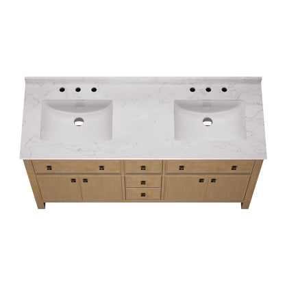 60" Pre-assembled Bathroom Vanity, with Soft Closing and Splash Guard, Natural Wood Color