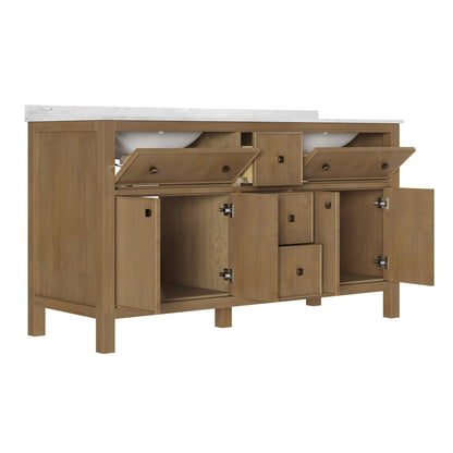 60" Pre-assembled Bathroom Vanity, with Soft Closing and Splash Guard, Natural Wood Color