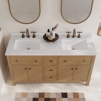 60" Pre-assembled Bathroom Vanity, with Soft Closing and Splash Guard, Natural Wood Color