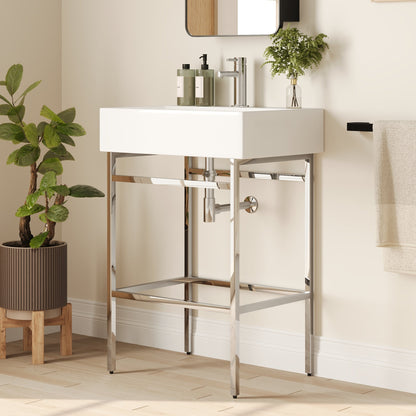 Bathroom Console Sink, 24" W x 17" D x 34" H Rectangular Bathroom Sink with Chrome/Gold/Black Legs Support Ceramic Sink with Overflow