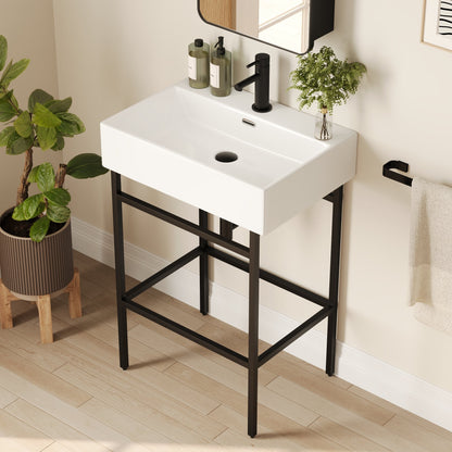 Bathroom Console Sink, 24" W x 17" D x 34" H Rectangular Bathroom Sink with Chrome/Gold/Black Legs Support Ceramic Sink with Overflow