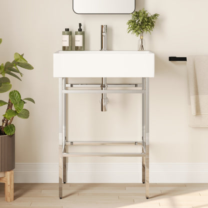 Bathroom Console Sink, 24" W x 17" D x 34" H Rectangular Bathroom Sink with Chrome/Gold/Black Legs Support Ceramic Sink with Overflow