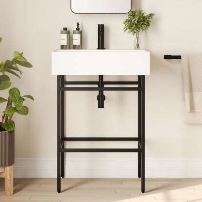 Bathroom Console Sink, 24" W x 17" D x 34" H Rectangular Bathroom Sink with Chrome/Gold/Black Legs Support Ceramic Sink with Overflow