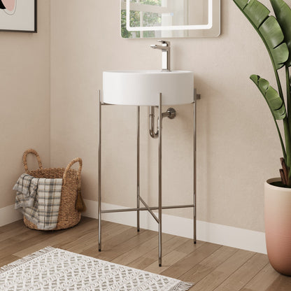 Bathroom Console Sink, Round Bathroom Sink with Chrome/Gold/Black Legs Support Ceramic Sink with Overflow.