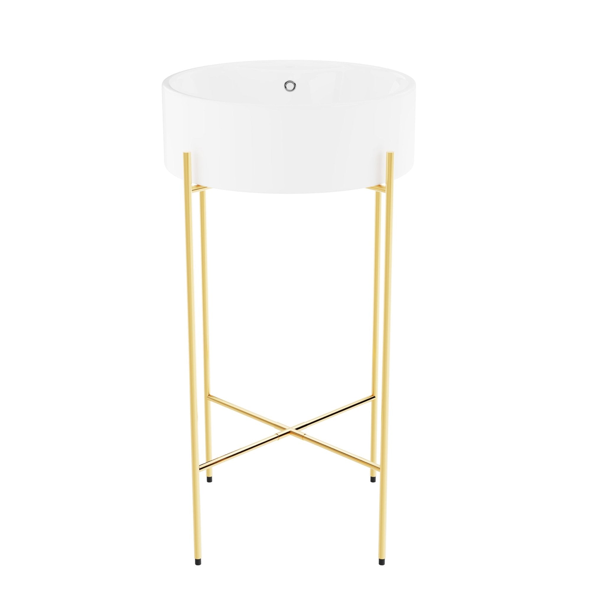 Bathroom Console Sink, Round Bathroom Sink with Chrome/Gold/Black Legs Support Ceramic Sink with Overflow.