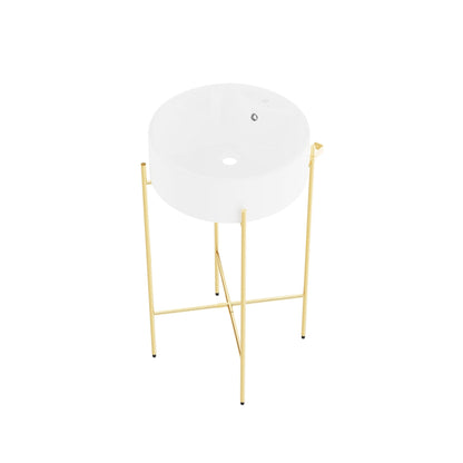 Bathroom Console Sink, Round Bathroom Sink with Chrome/Gold/Black Legs Support Ceramic Sink with Overflow.