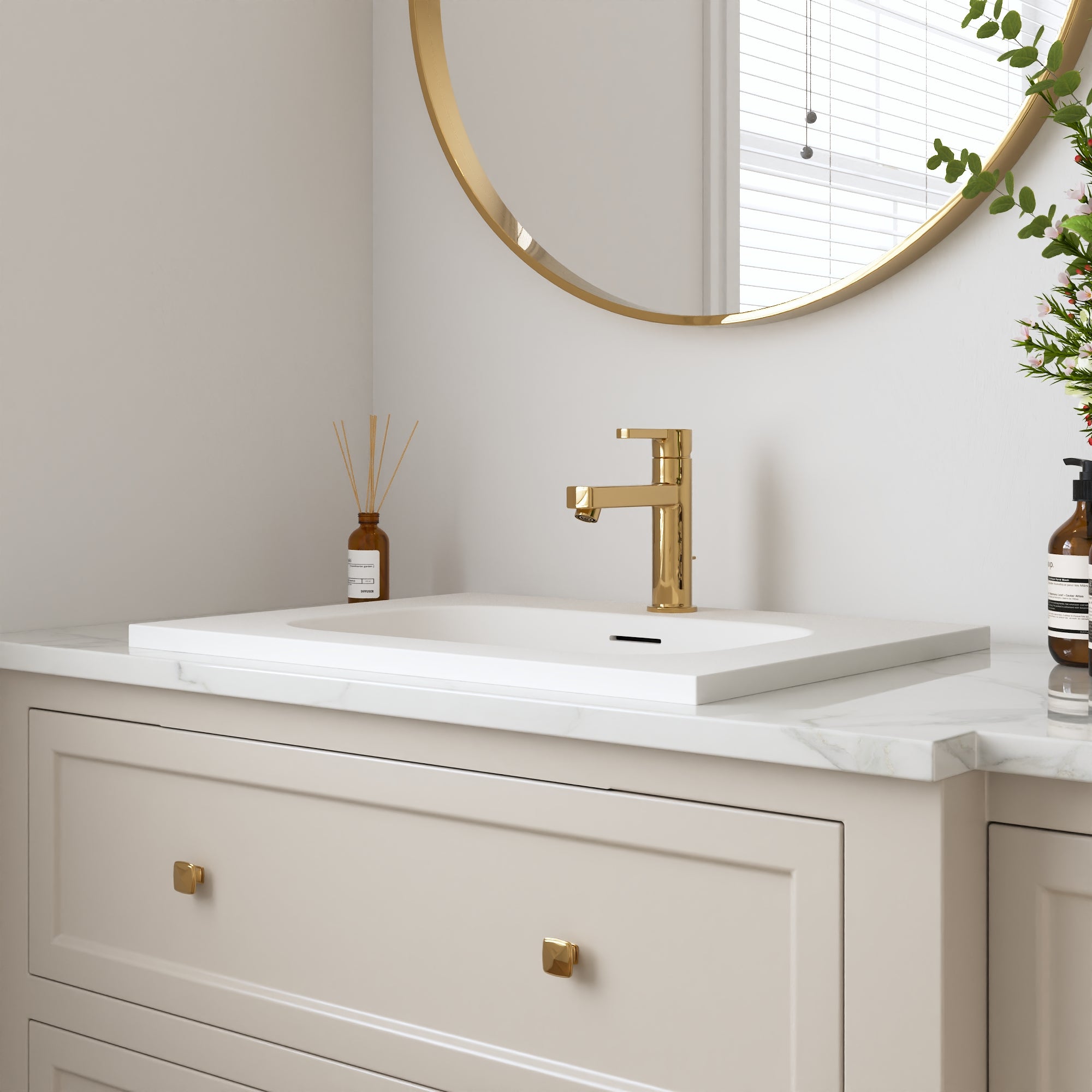 23 5/8" x 18 1/8" White Rectangular Acrylic Drop-in Bathroom Sink with Overflow and 35mm Faucet Hole