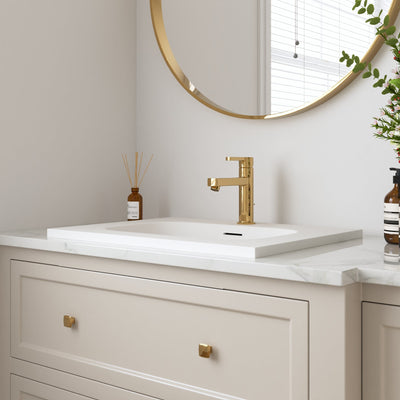 23 5/8" x 18 1/8" White Rectangular Acrylic Drop-in Bathroom Sink with Overflow and 35mm Faucet Hole
