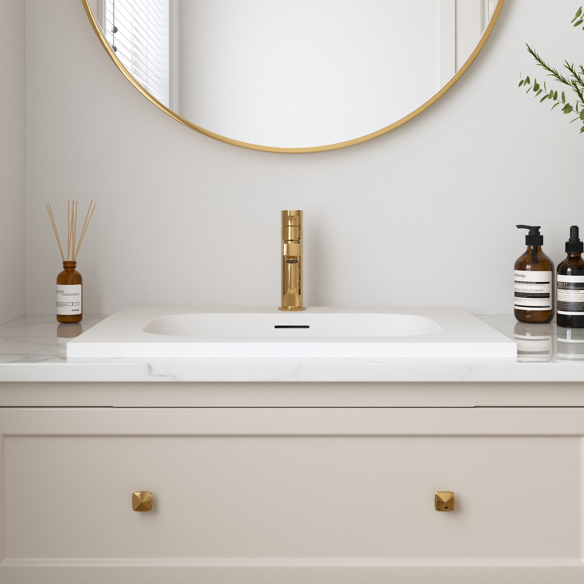 23 5/8" x 18 1/8" White Rectangular Acrylic Drop-in Bathroom Sink with Overflow and 35mm Faucet Hole