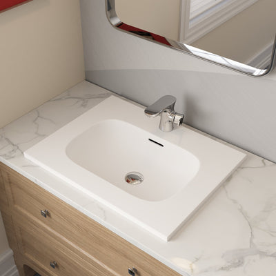 23 5/8" x 18 1/8" White Rectangular Acrylic Drop-in Bathroom Sink with Overflow and 35mm Faucet Hole