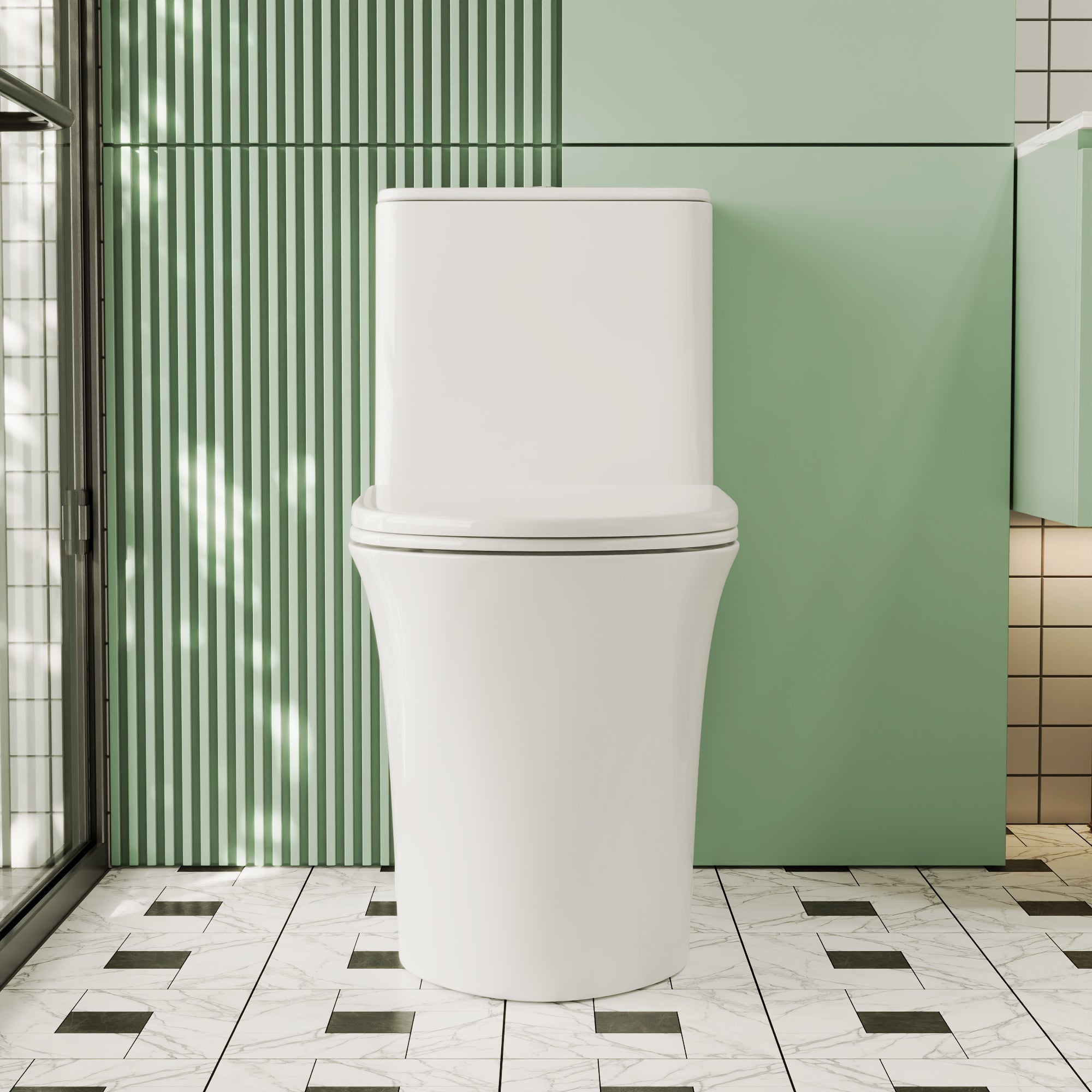 One Piece Toilet for Bathroom, Dual Flush 1.1/1.6 GPF Skirted Toilets, Soft Close seat