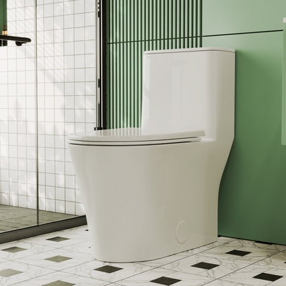 One Piece Toilet for Bathroom, Dual Flush 1.1/1.6 GPF Skirted Toilets, Soft Close seat