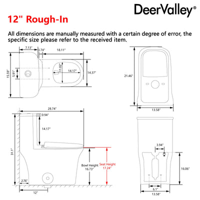 DeerValley DV-1F0249 One Piece Toilet Dual Flush Soft Close Skirted Easy Clean